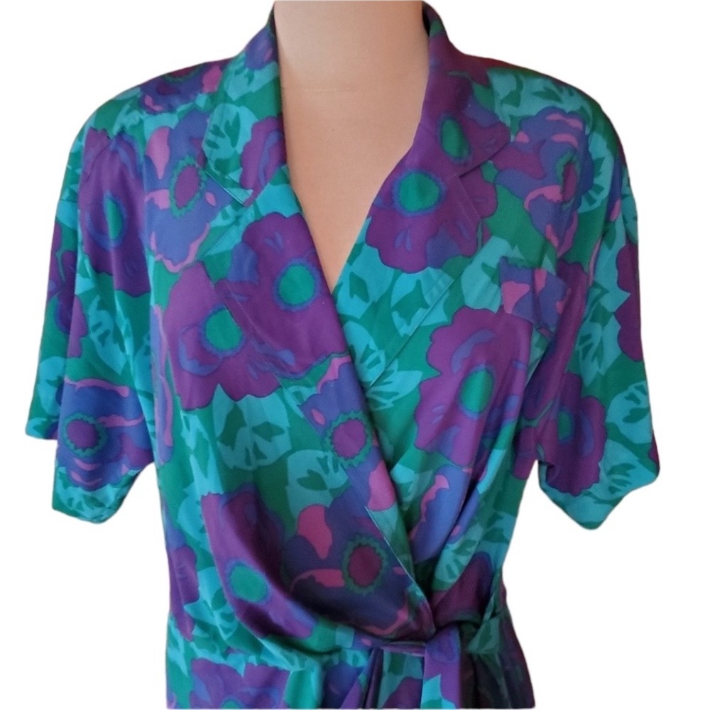1980s‎ Papell Petites Multi-Color Floral Dress - Picture 2 of 6